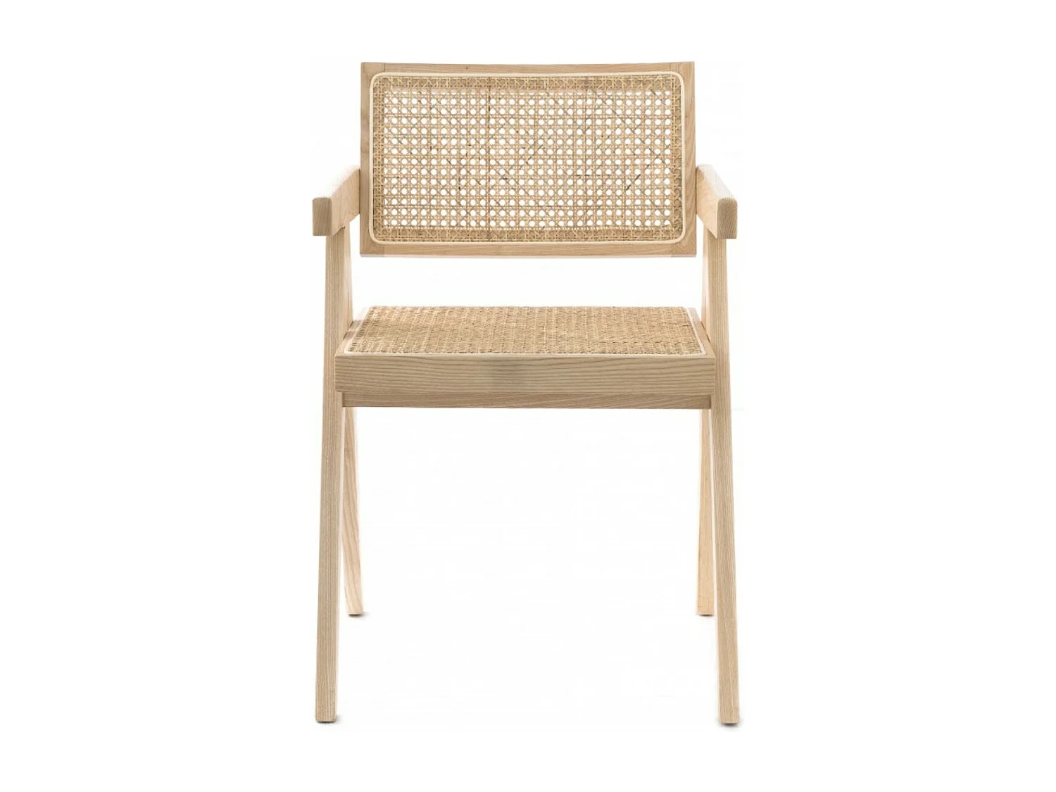 Chaise en bois de Frêne et rotin Landas - Style vintage avec accoudoirs-Couleur Naturel