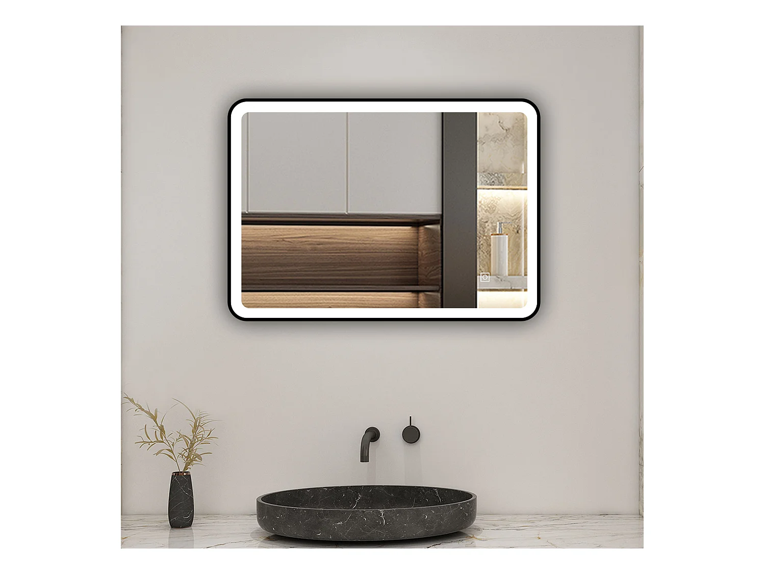 AICA Miroir lumineux 70x50 cm avec 3 couleurs + dimmable + anti-buée + mémoire, miroir salle de bain led