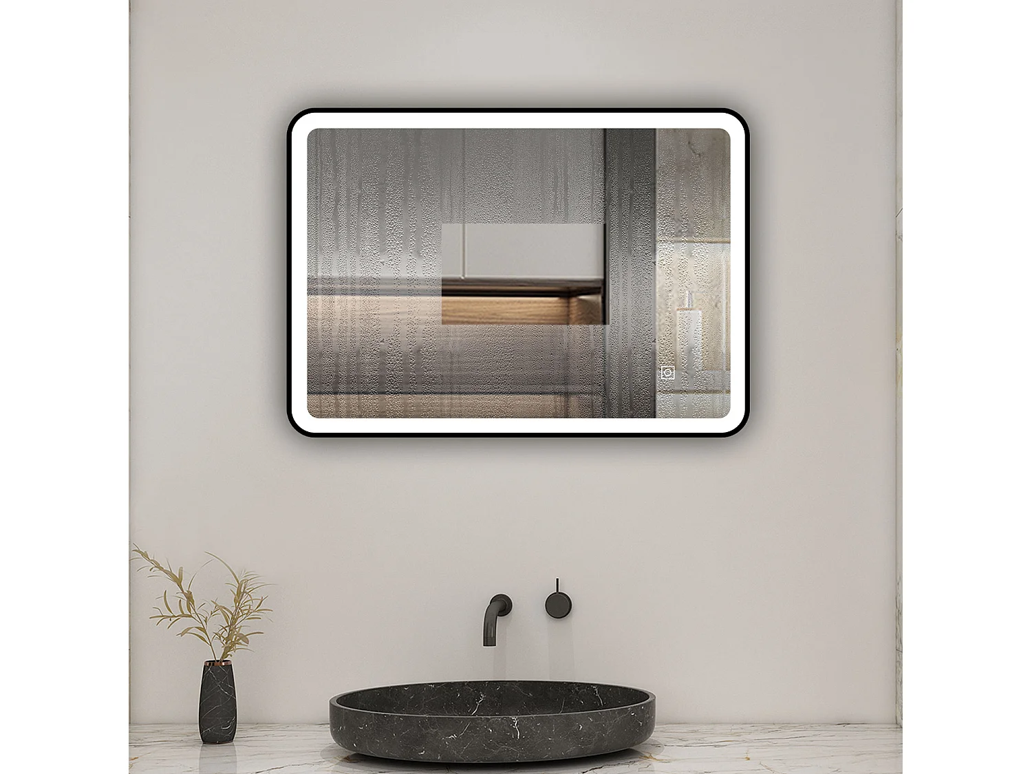 AICA Miroir lumineux 70x50 cm avec 3 couleurs + dimmable + anti-buée + mémoire, miroir salle de bain led