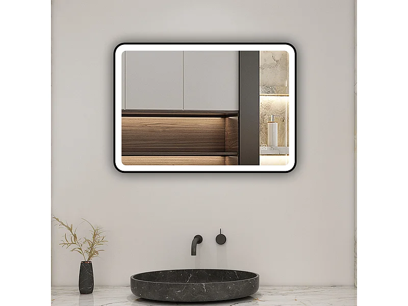 AICA Miroir lumineux 70x50 cm avec 3 couleurs + dimmable + anti-buée + mémoire, miroir salle de bain led