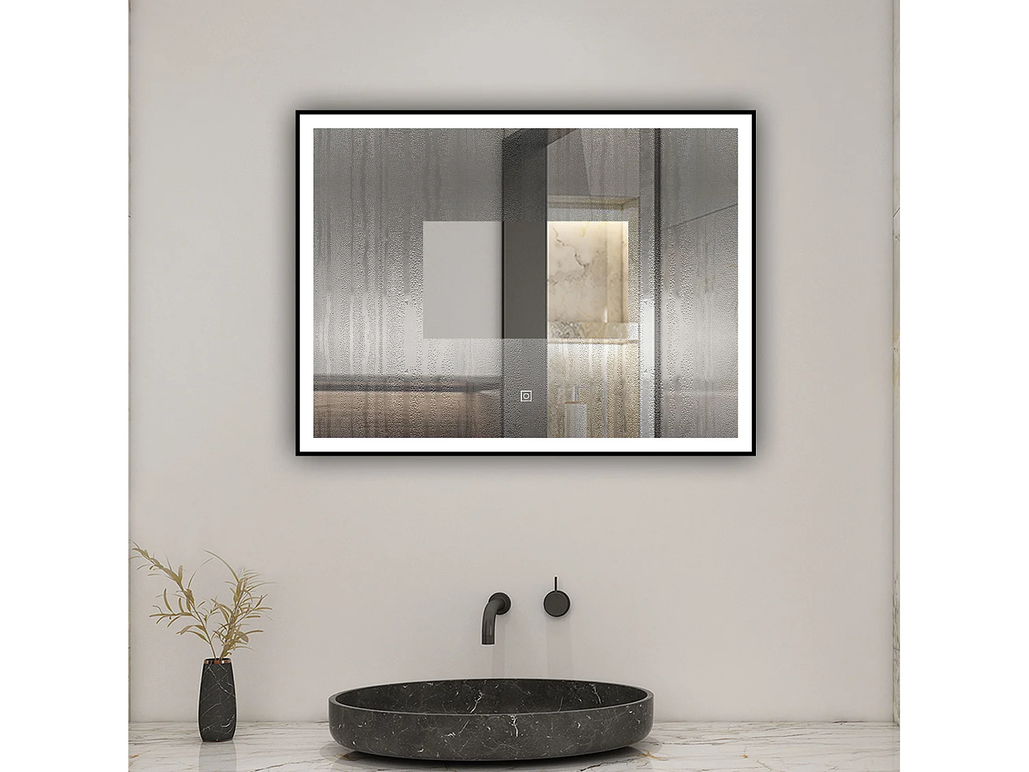 AICA Miroir lumineux 80x60 cm avec 3 couleurs + dimmable + anti-buée + mémoire, miroir salle de bain