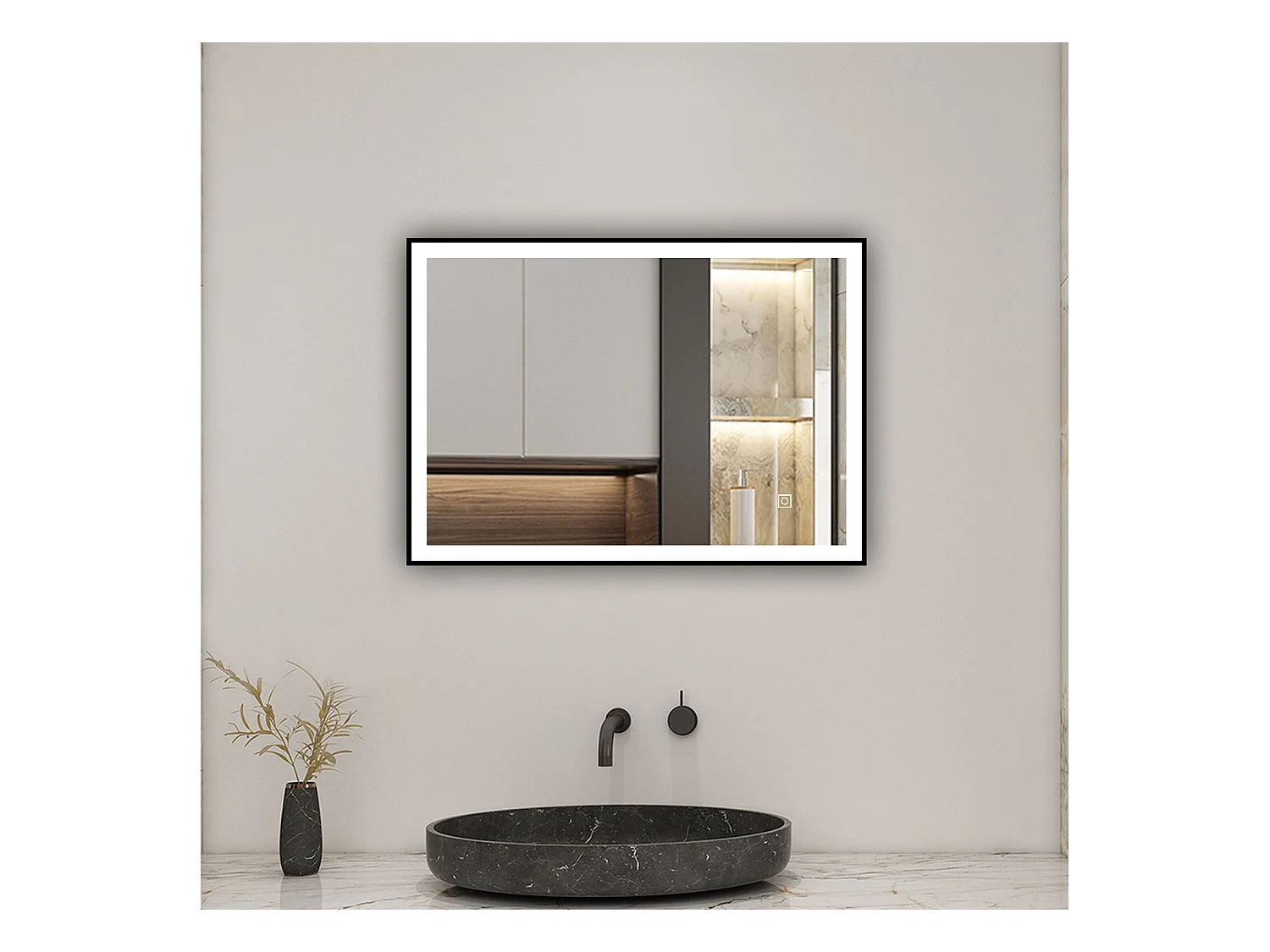 AICA Miroir lumineux 70x50 cm avec 3 couleurs + dimmable + anti-buée + mémoire, miroir salle de bain