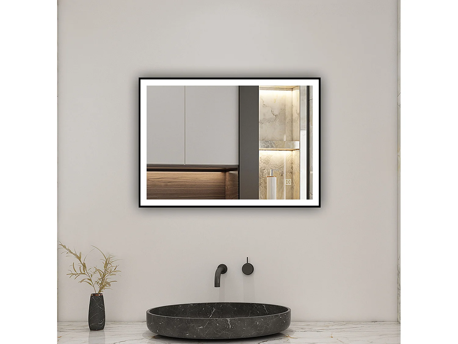 AICA Miroir lumineux 70x50 cm avec 3 couleurs + dimmable + anti-buée + mémoire, miroir salle de bain