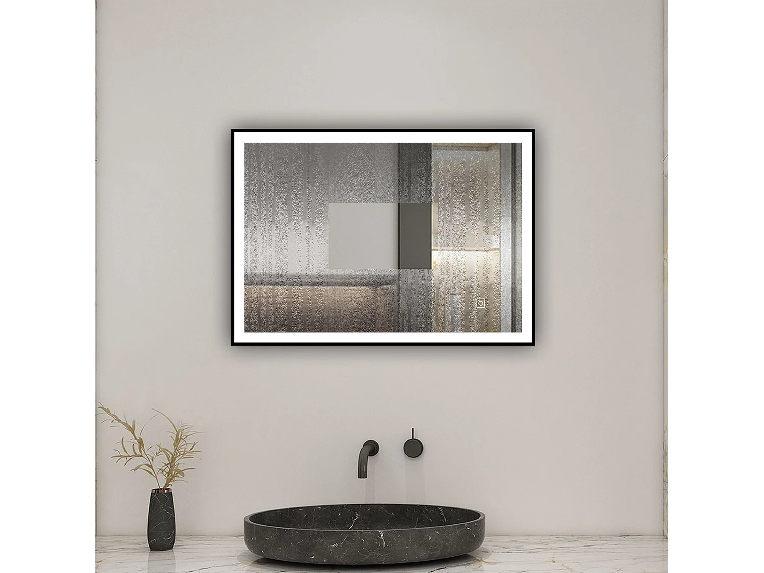 AICA Miroir lumineux 70x50 cm avec 3 couleurs + dimmable + anti-buée + mémoire, miroir salle de bain