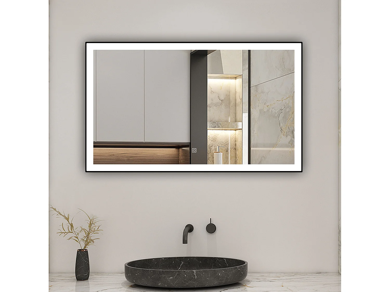 AICA Miroir lumineux 120x70 cm avec 3 couleurs + dimmable + anti-buée + mémoire, miroir salle de bain