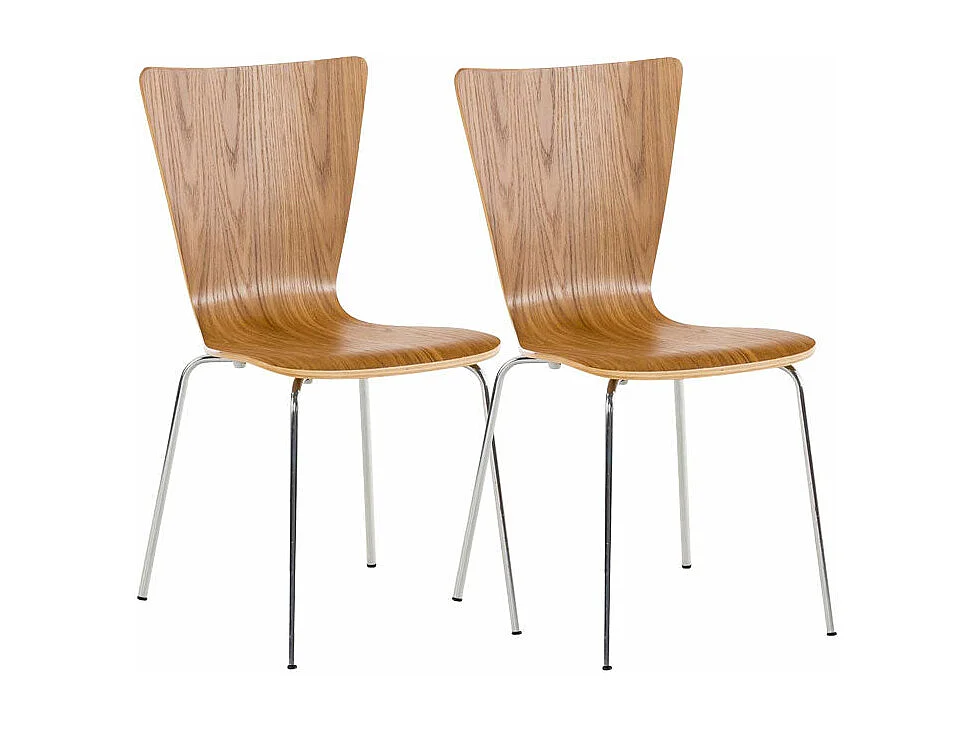 Lot de 2 chaises de cuisine salle à manger empilable en bois chêne et structure stable à quatre pieds en métal 10_0003073