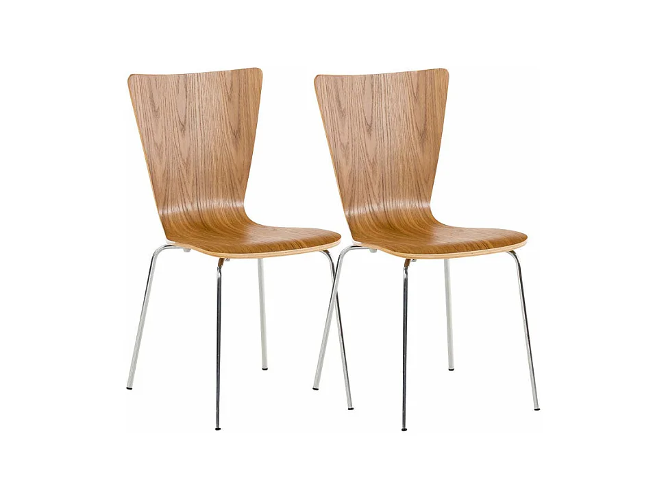 Lot de 2 chaises de cuisine salle à manger empilable en bois chêne et structure stable à quatre pieds en métal 10_0003073