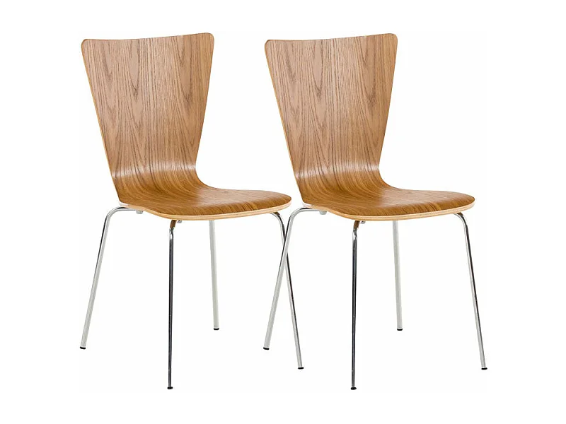 Lot de 2 chaises de cuisine salle à manger empilable en bois chêne et structure stable à quatre pieds en métal 10_0003073