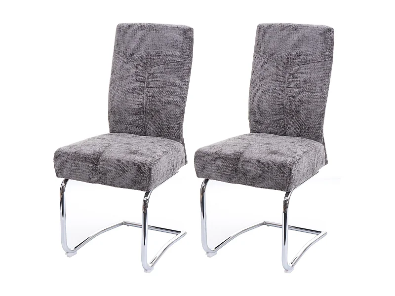 Lot de 2 chaises de salle à manger en métal et tissu chenille gris foncé cadre arrondi coutures décoratives 04_0007396