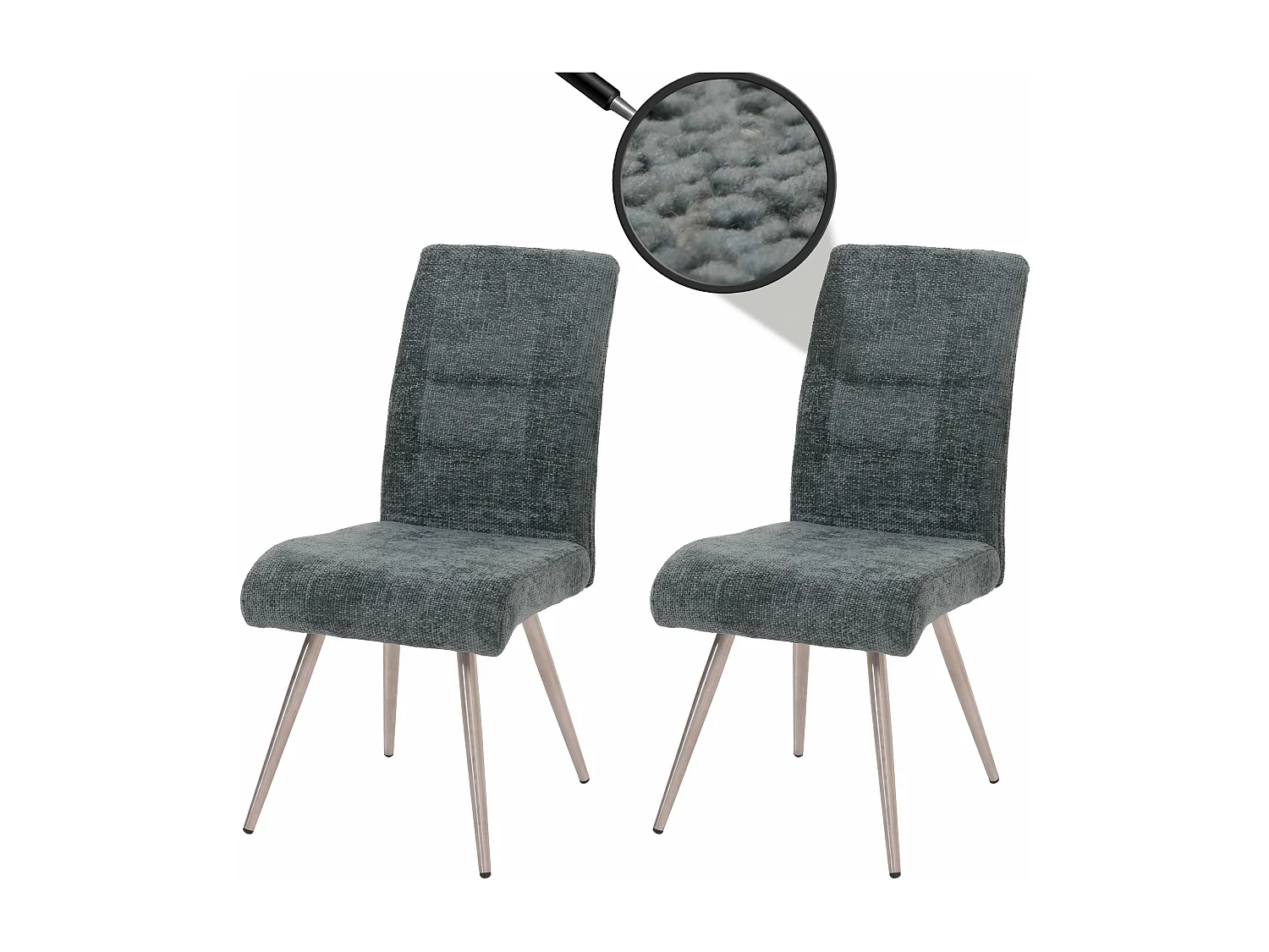 Lot de 2 chaises de salle à manger en inox brossé et tissu chenille bleu-vert 04_0007402