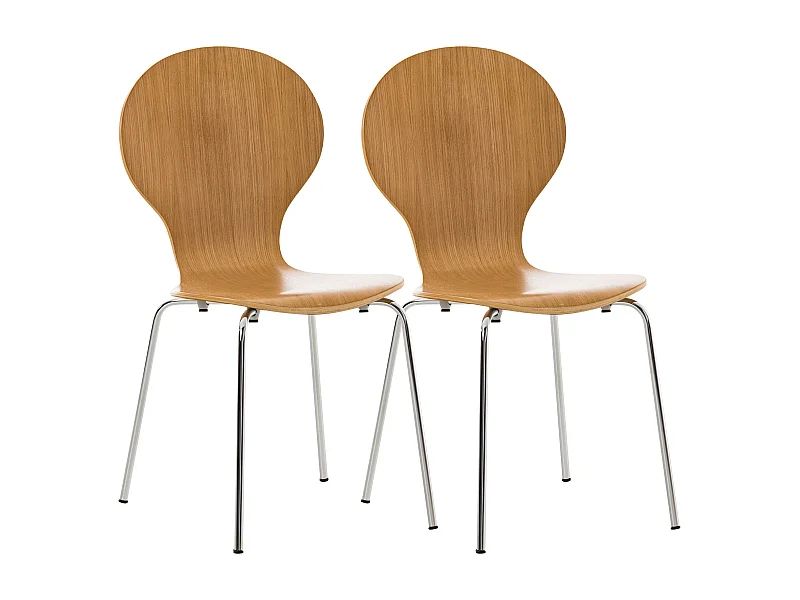 Lot de 2 chaises de cuisine salle à manger empilables dossier arrondi en bois chêne et métal chromé 10_0003091