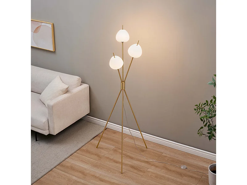 Lampadaire moderne trépied doré LED intégrée 157 cm - Olanta