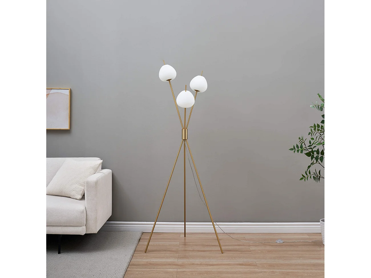 Lampadaire moderne trépied doré LED intégrée 157 cm - Olanta