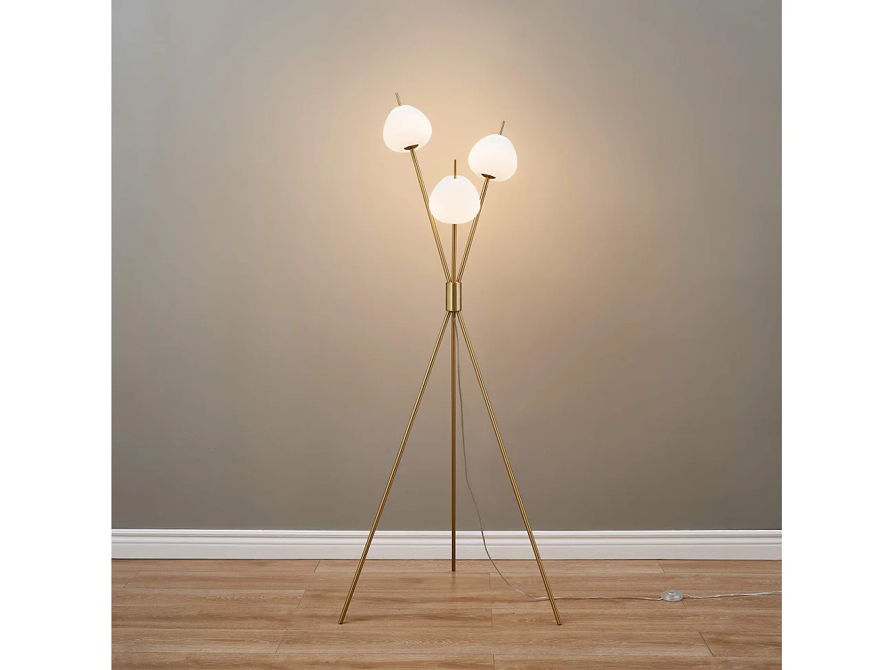 Lampadaire moderne trépied doré LED intégrée 157 cm - Olanta