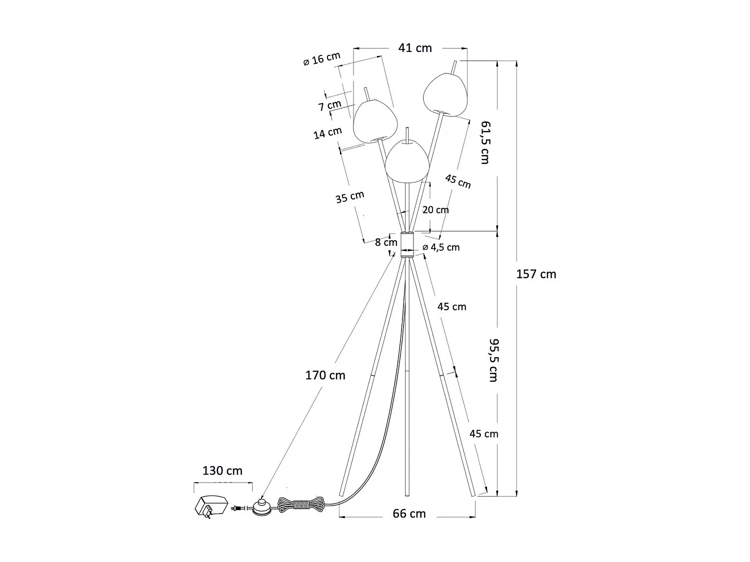 Lampadaire moderne trépied doré LED intégrée 157 cm - Olanta