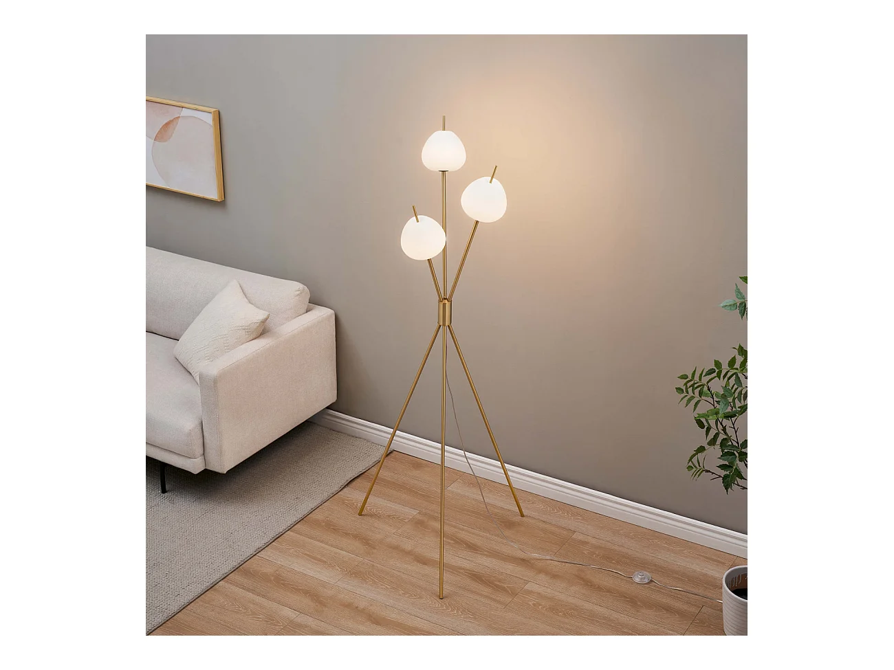 Lampadaire moderne trépied doré LED intégrée 157 cm - Olanta
