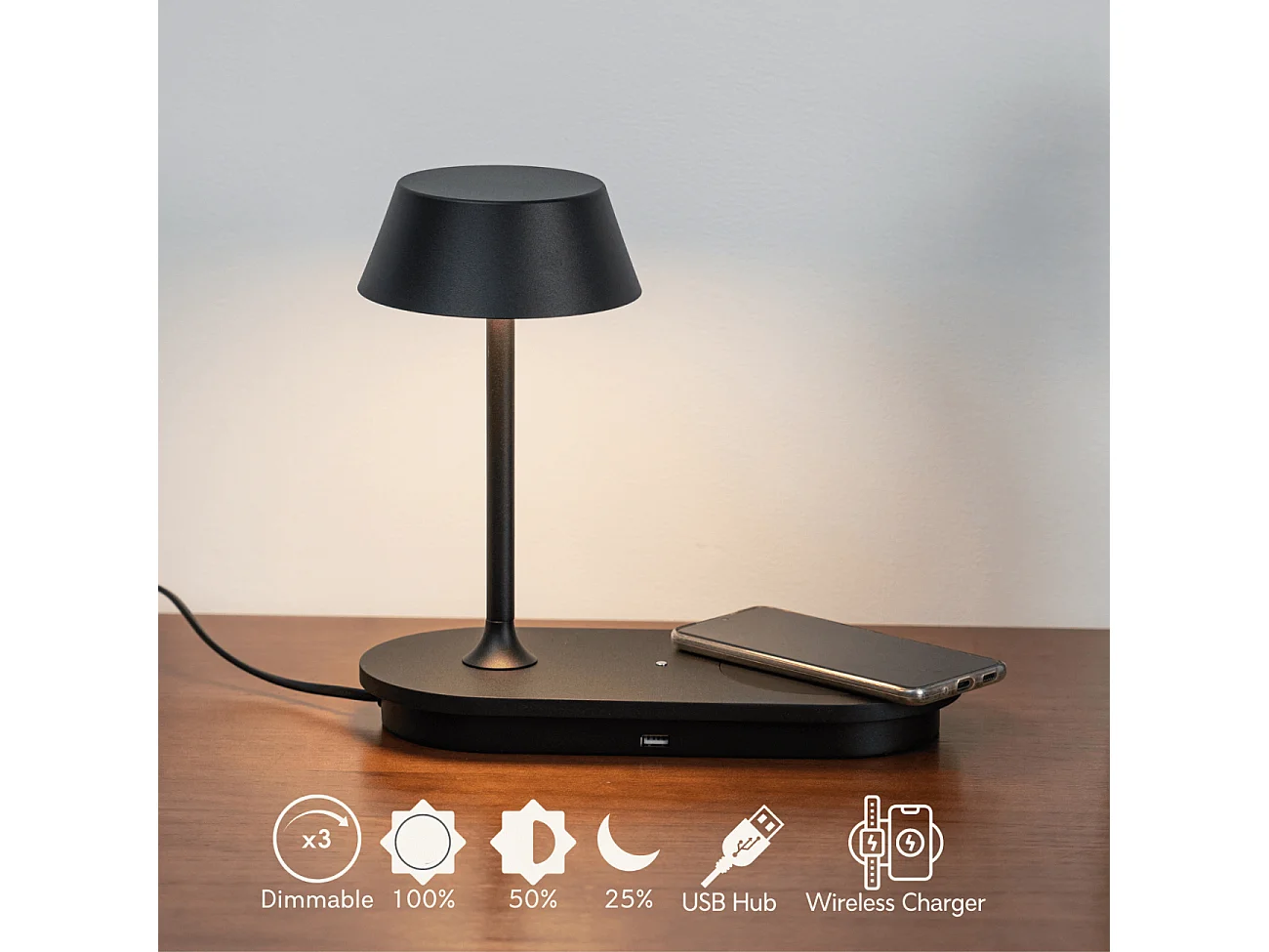 Lampe à poser LED avec chargeur portable sans fil - Fabro