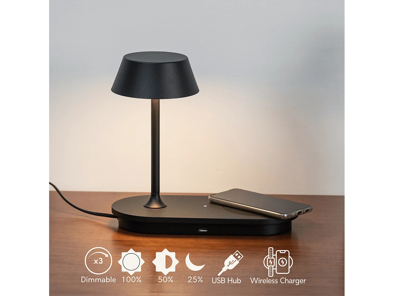 Lampe à poser LED avec chargeur portable sans fil - Fabro