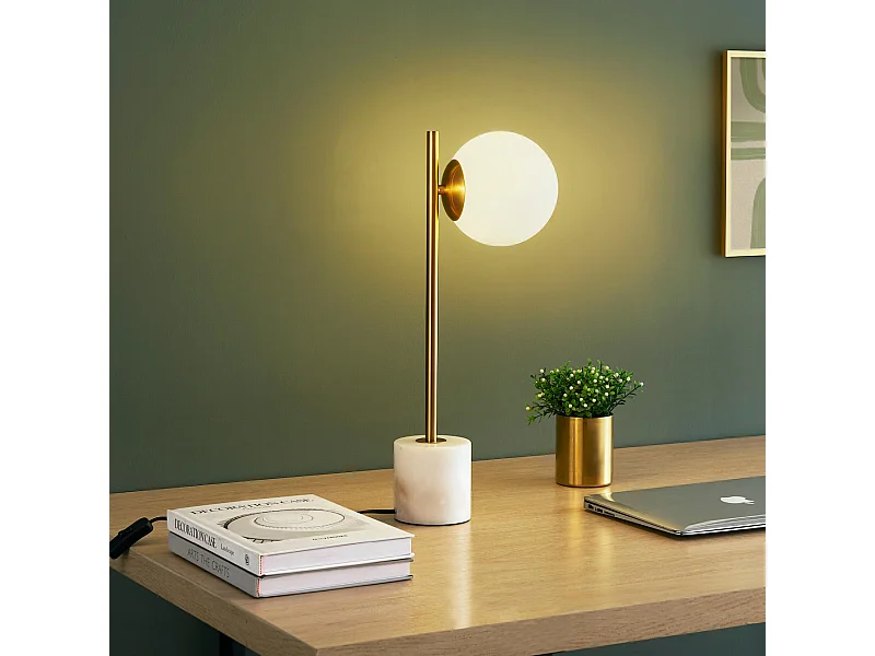 Lampe à poser marbre et verre blanc - Estrela