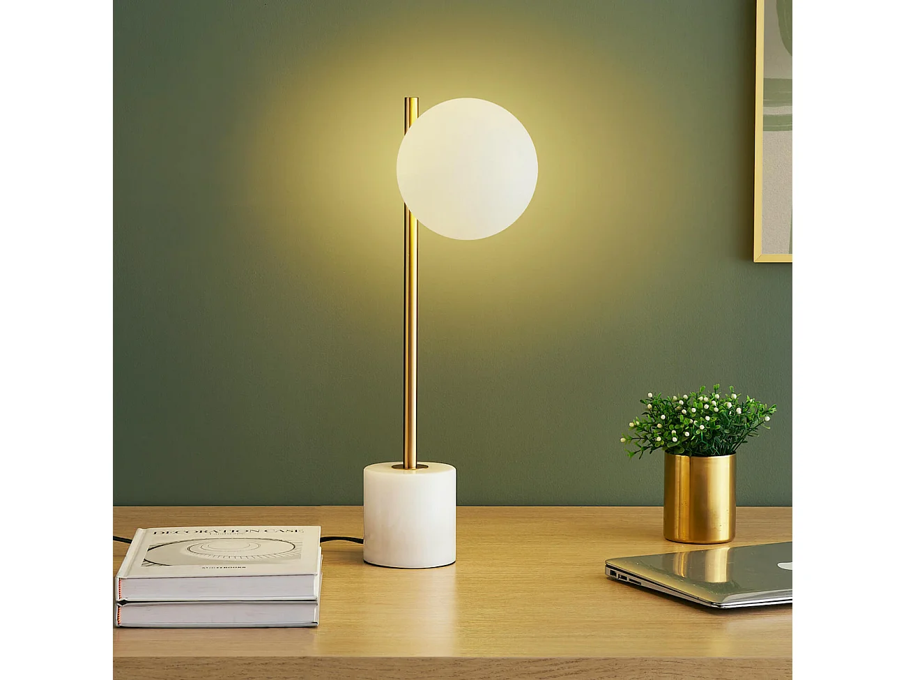 Lampe à poser marbre et verre blanc - Estrela