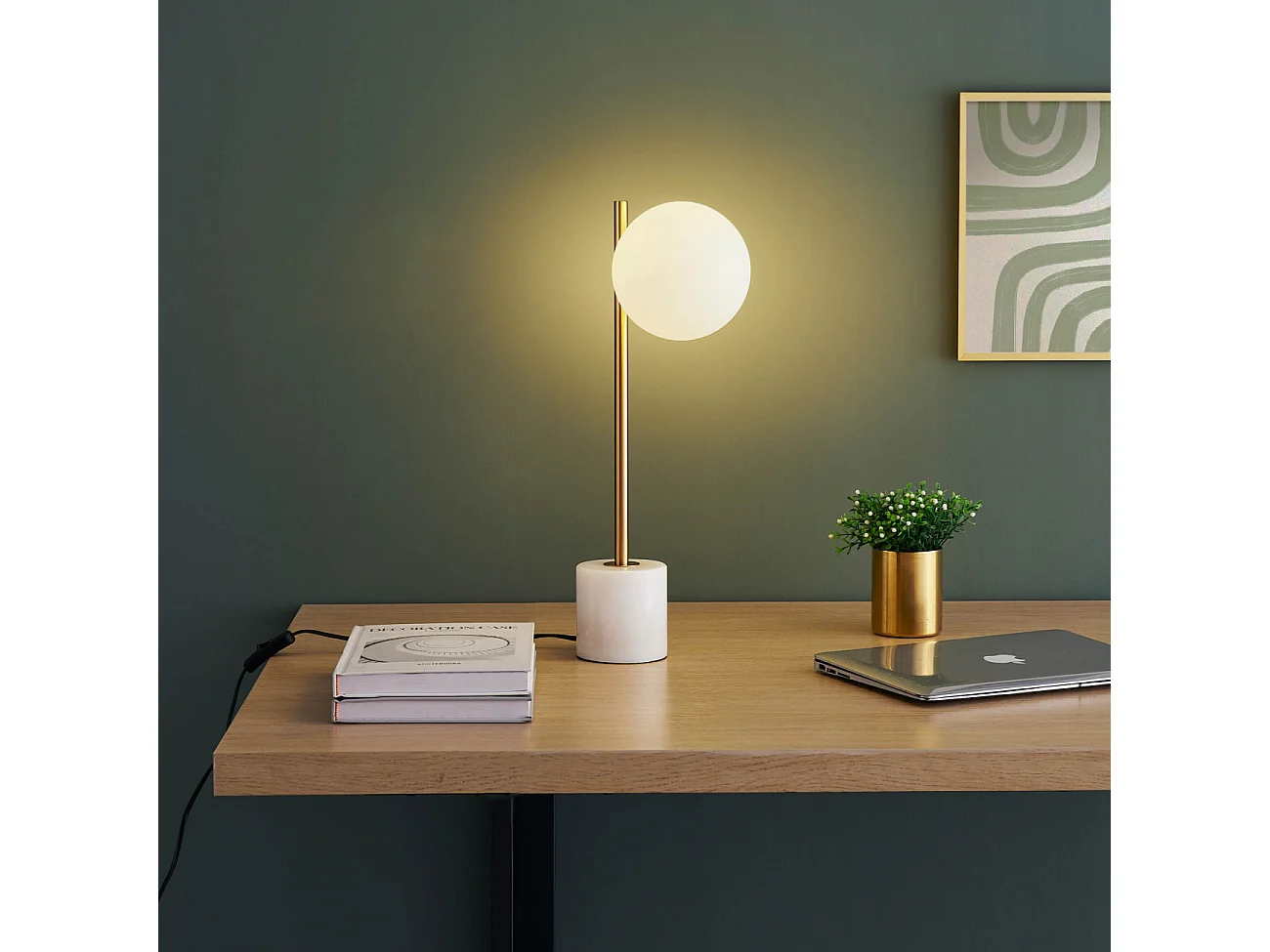 Lampe à poser marbre et verre blanc - Estrela