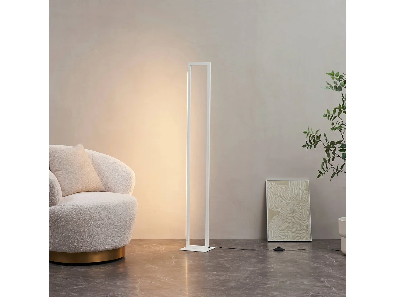 Lampadaire blanc avec pied pivotant variateur intégré 140 cm - Laka