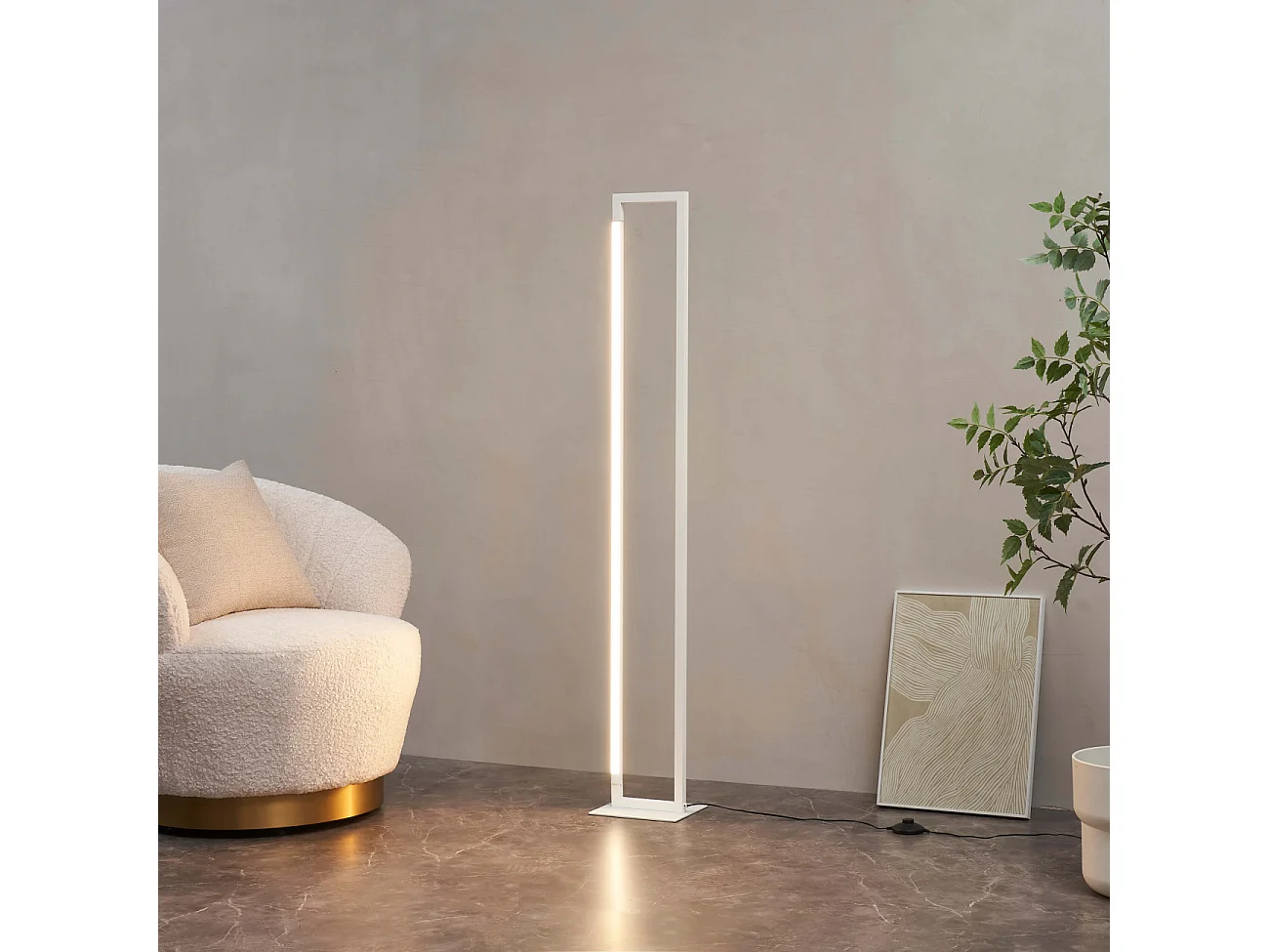 Lampadaire blanc avec pied pivotant variateur intégré 140 cm - Laka