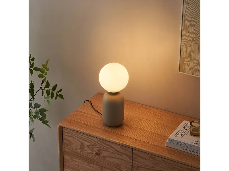 Petite lampe à poser couleur taupe boule banche - Sley