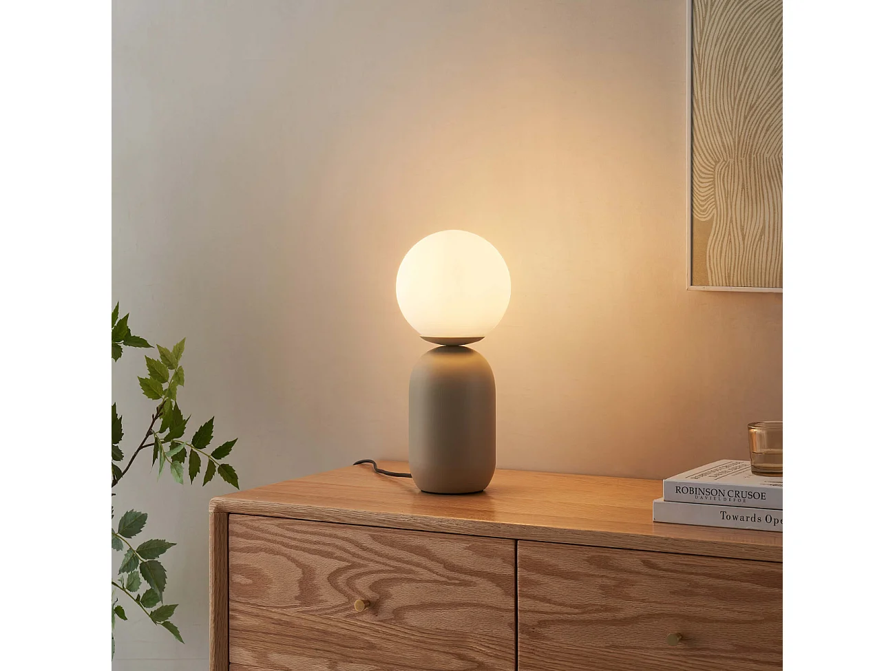 Petite lampe à poser couleur taupe boule banche - Sley