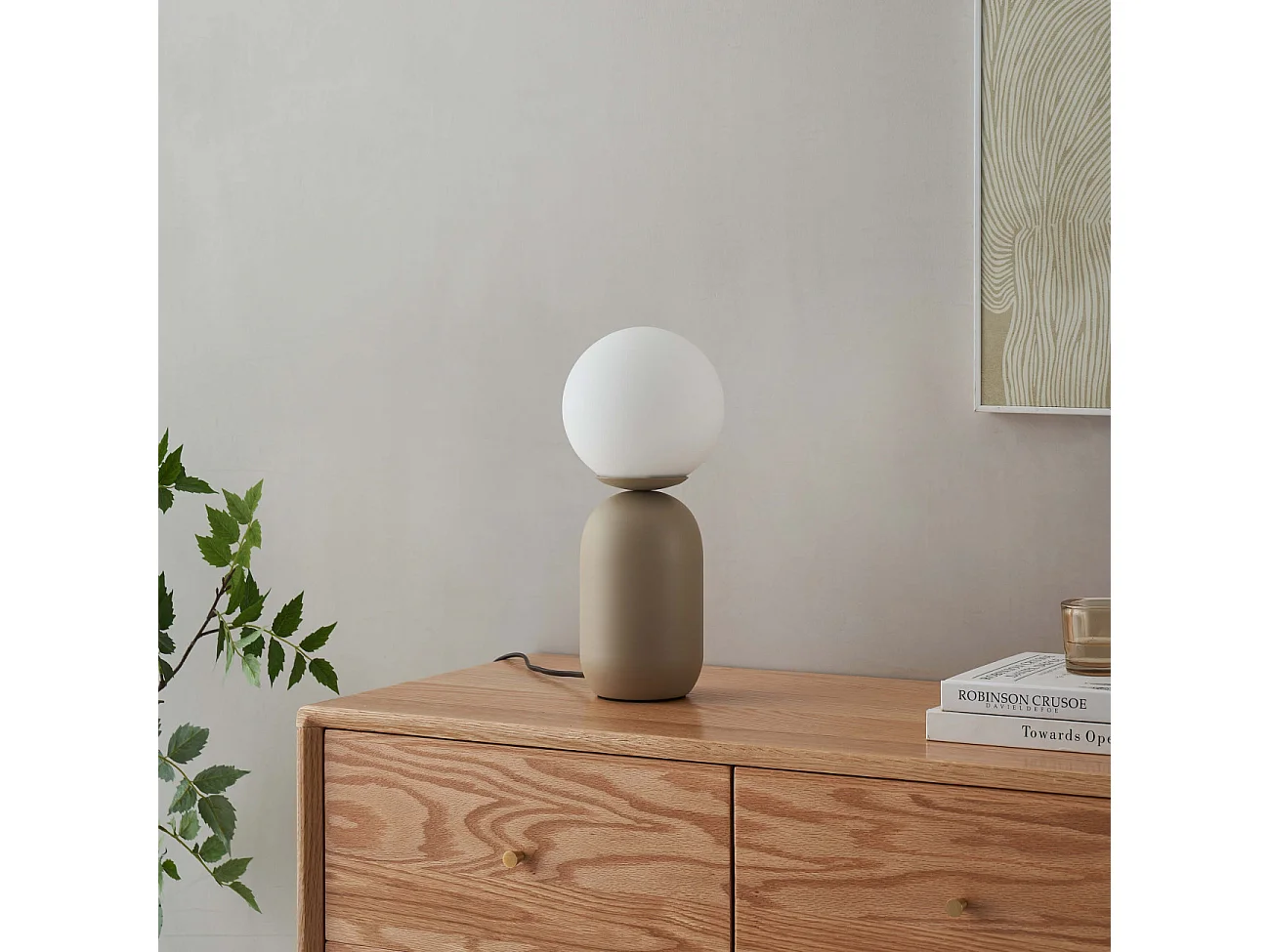 Petite lampe à poser couleur taupe boule banche - Sley