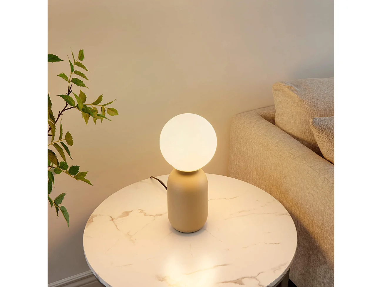 Petite lampe à poser couleur taupe boule banche - Sley