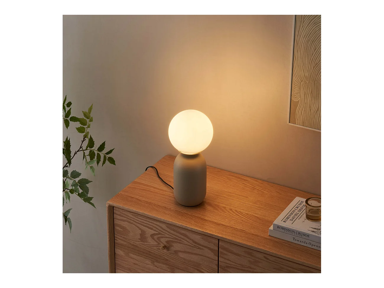 Petite lampe à poser couleur taupe boule banche - Sley