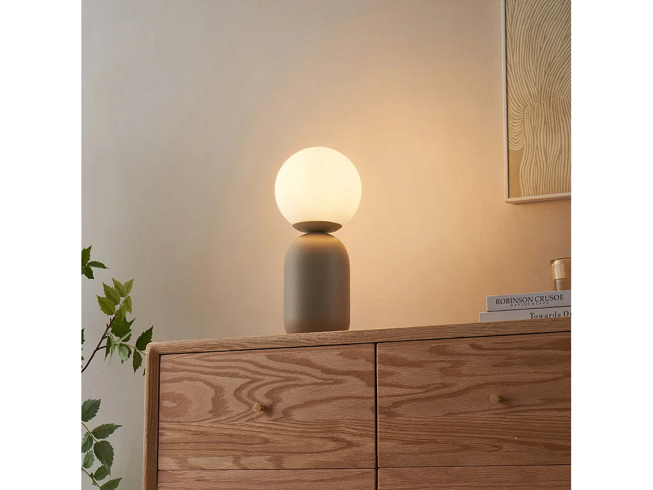 Petite lampe à poser couleur taupe boule banche - Sley