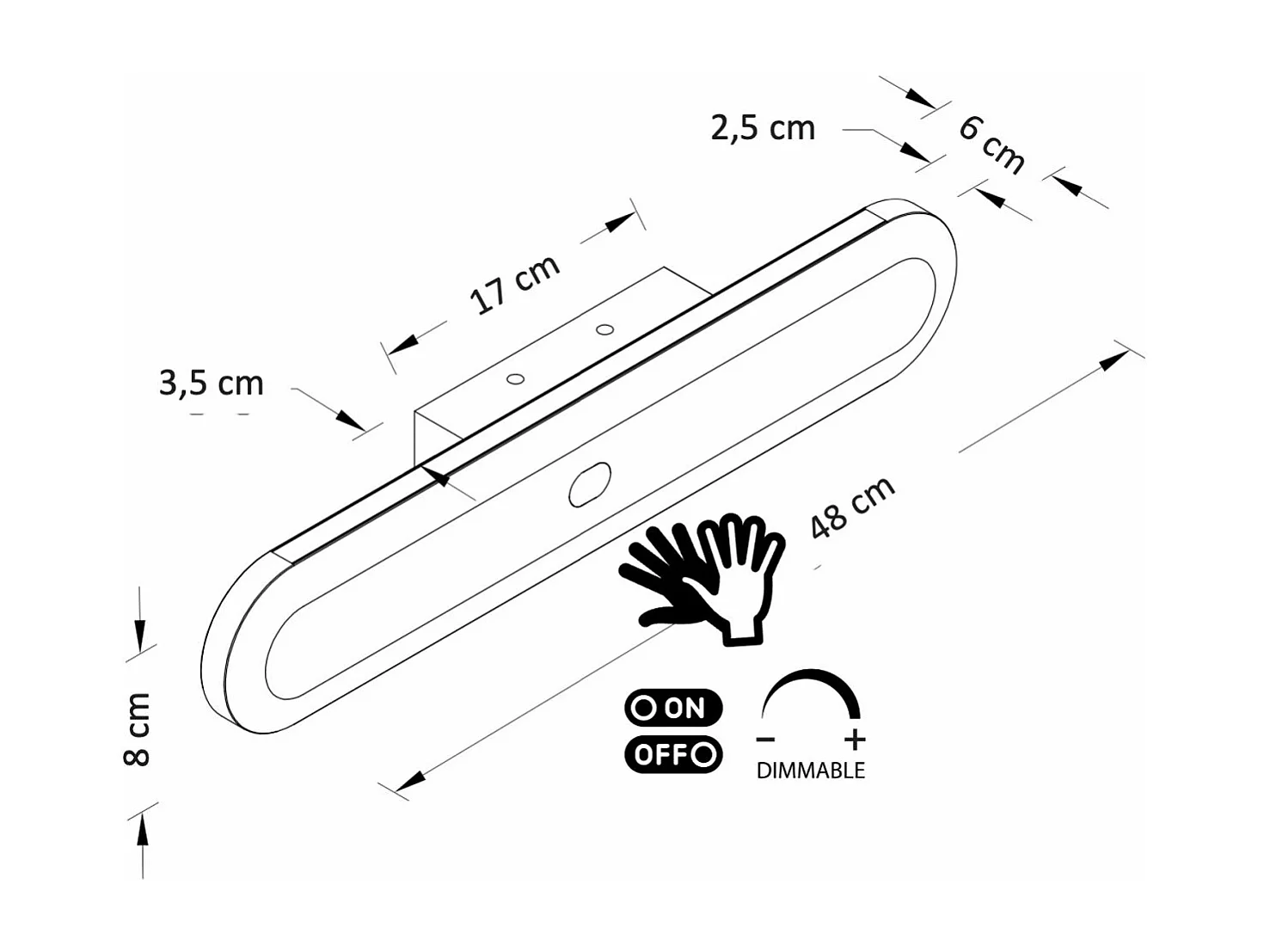 Applique murale tactile sans contact LED dimmable noire  - Aika