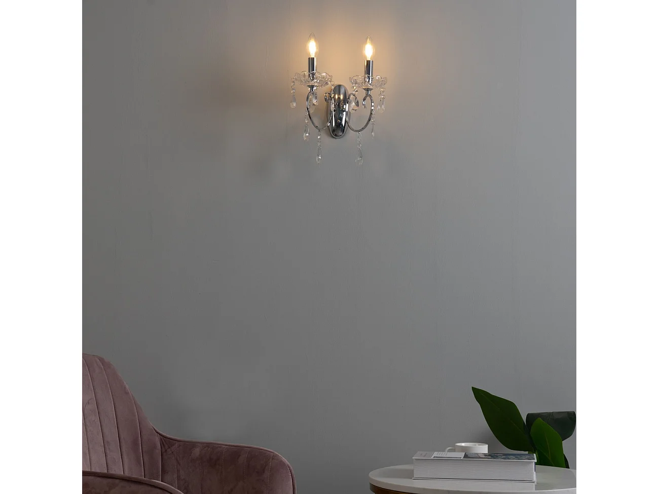 Applique 2 bras cristal baroque pampilles argent - Pavia