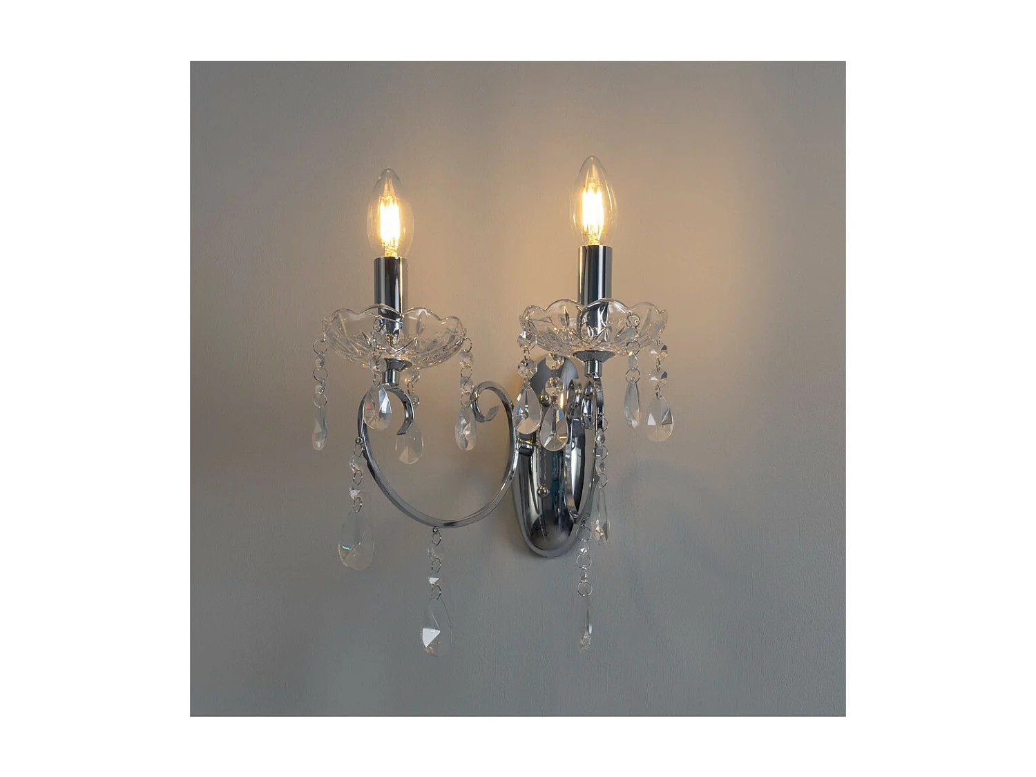 Applique 2 bras cristal baroque pampilles argent - Pavia