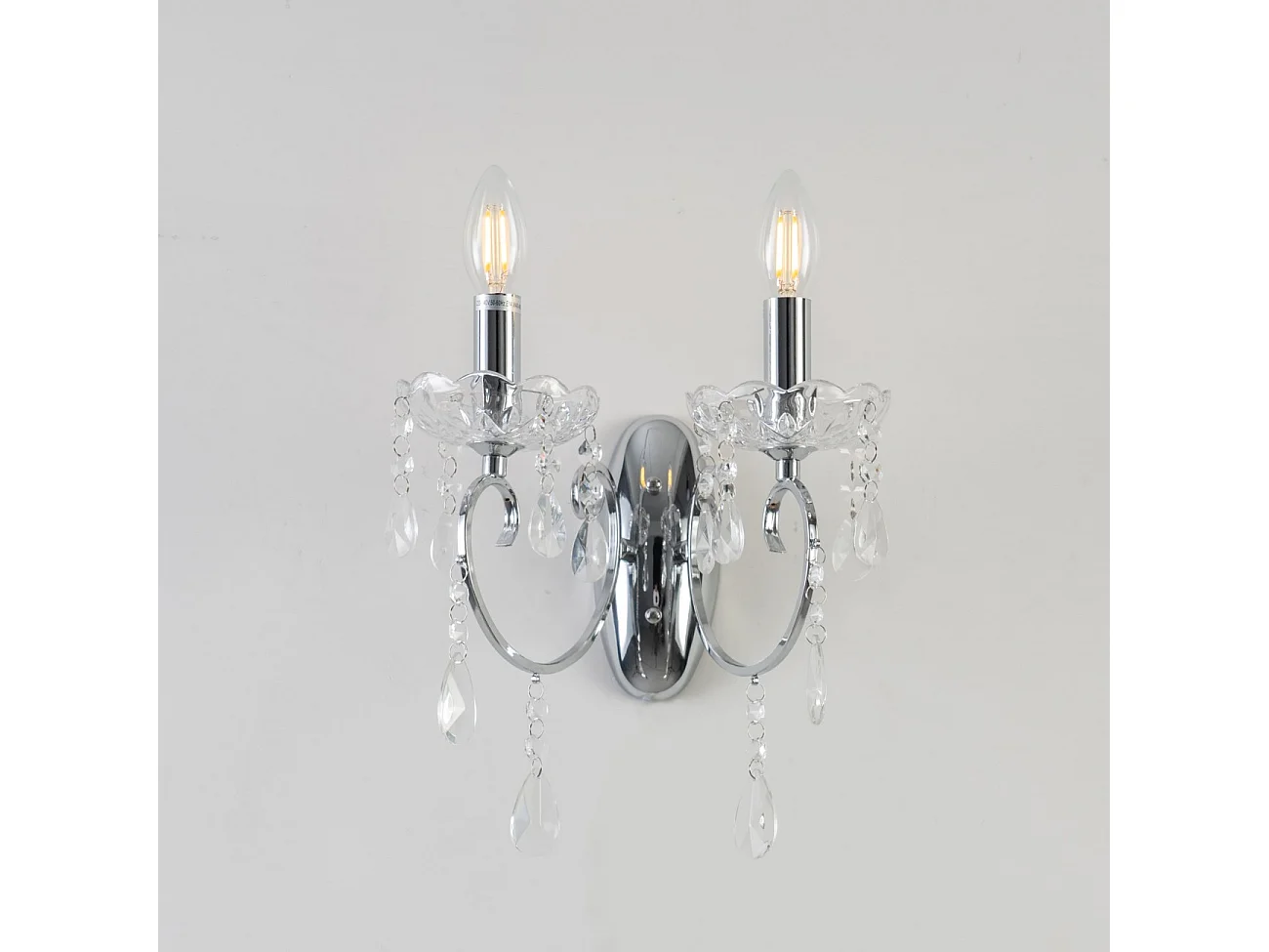 Applique 2 bras cristal baroque pampilles argent - Pavia