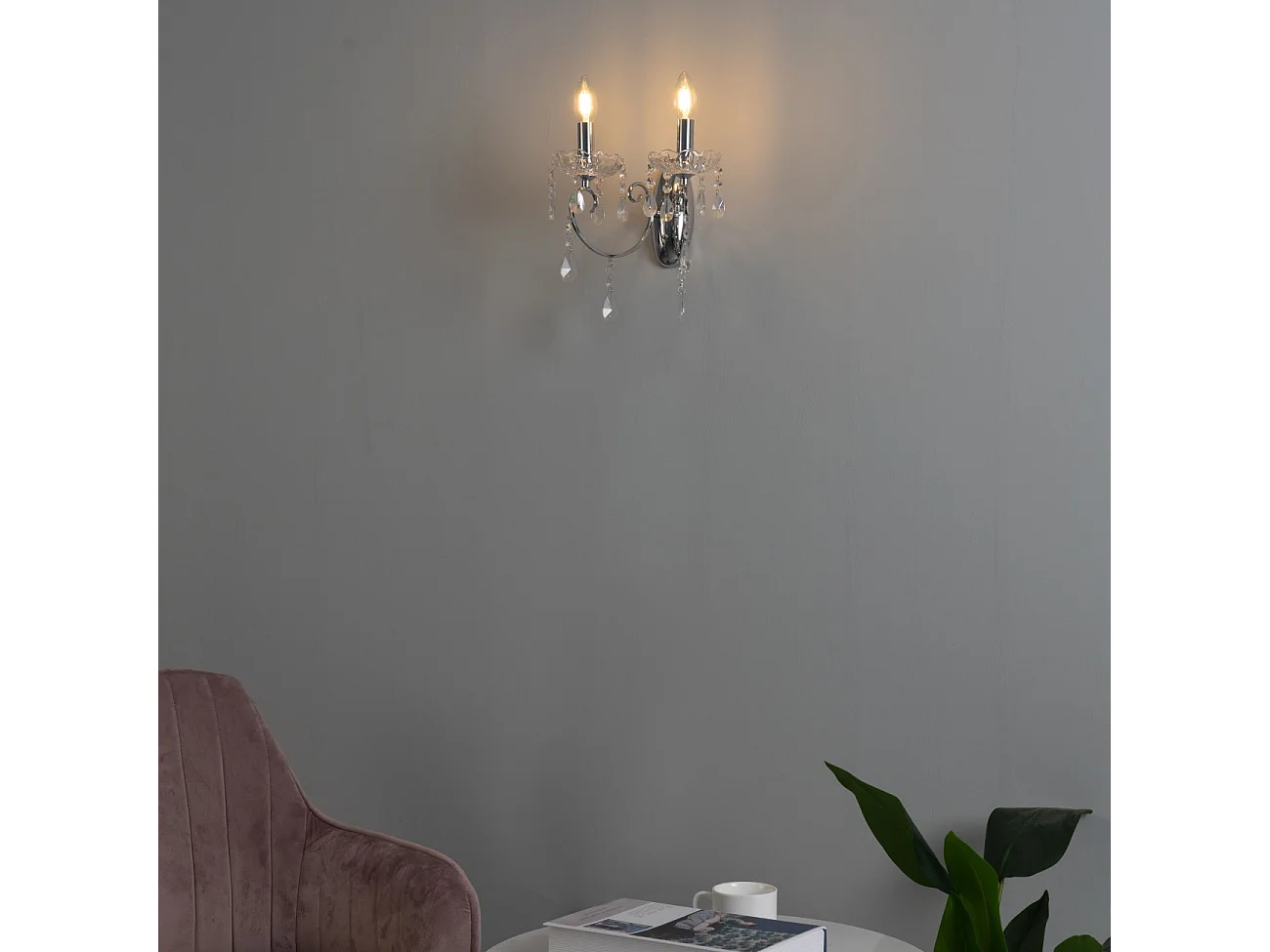 Applique 2 bras cristal baroque pampilles argent - Pavia