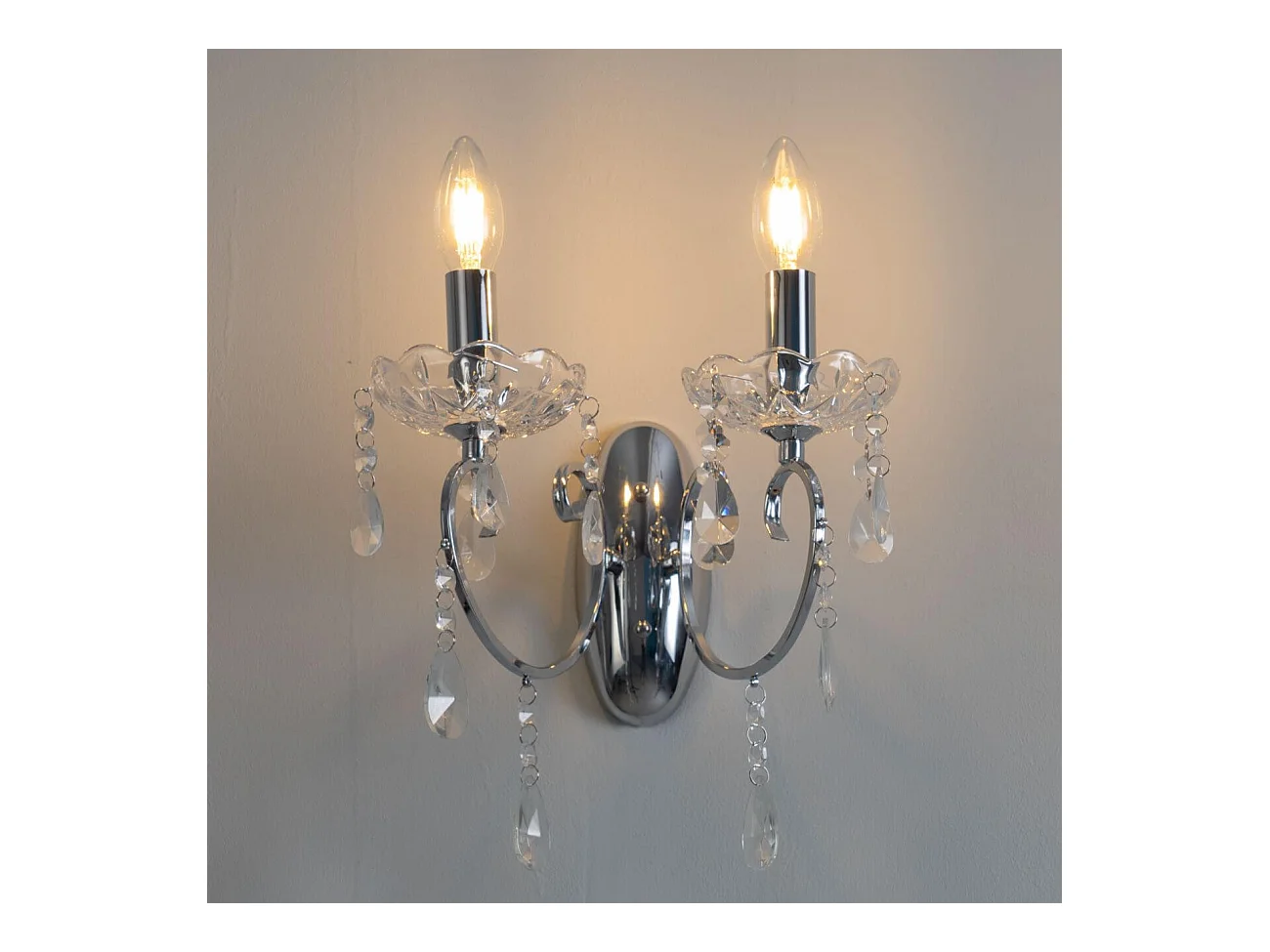 Applique 2 bras cristal baroque pampilles argent - Pavia