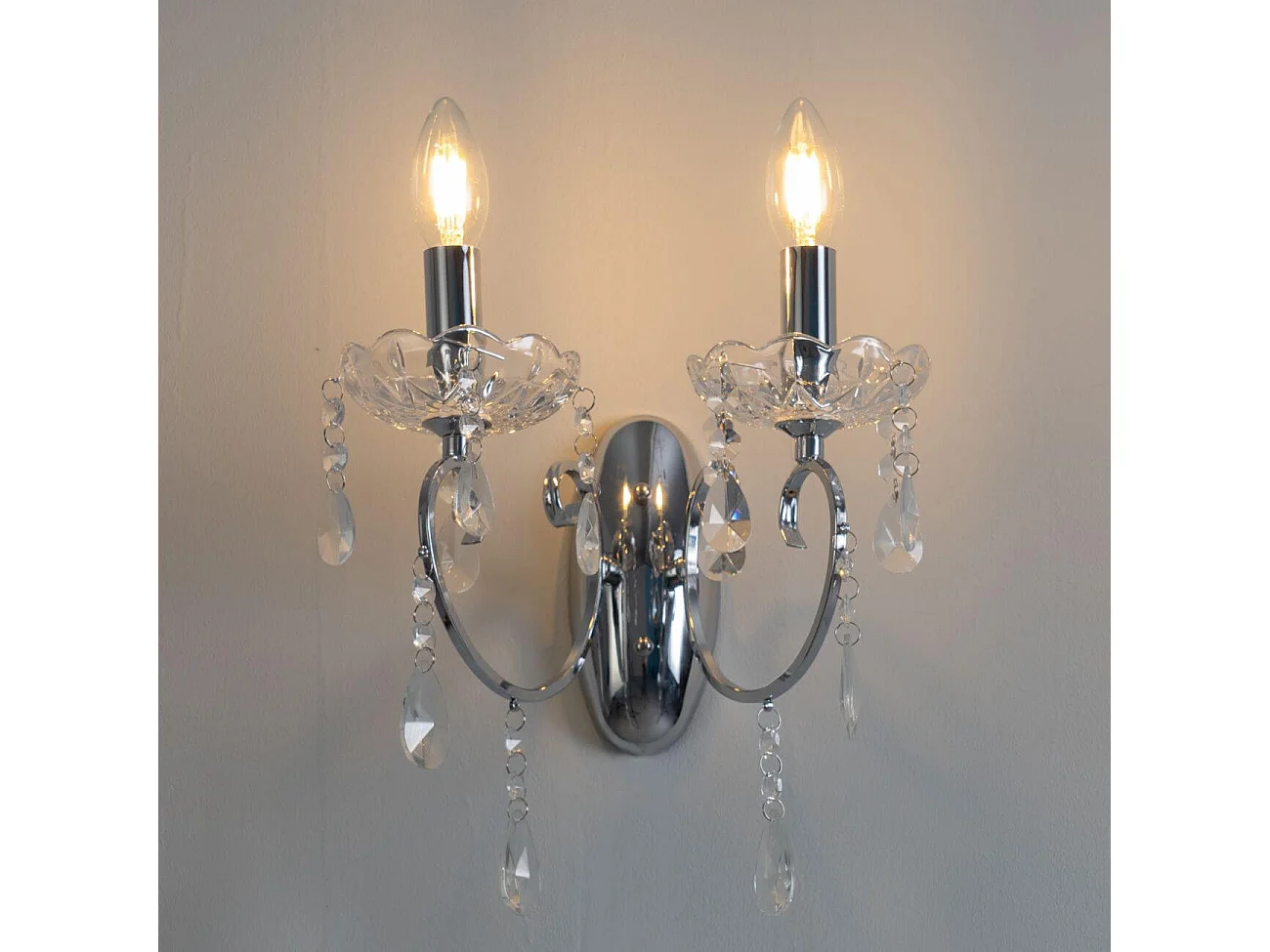 Applique 2 bras cristal baroque pampilles argent - Pavia