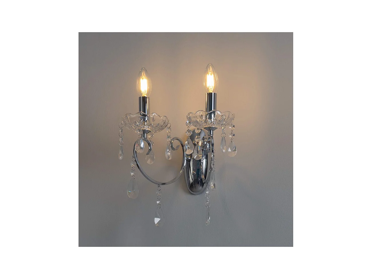 Applique 2 bras cristal baroque pampilles argent - Pavia