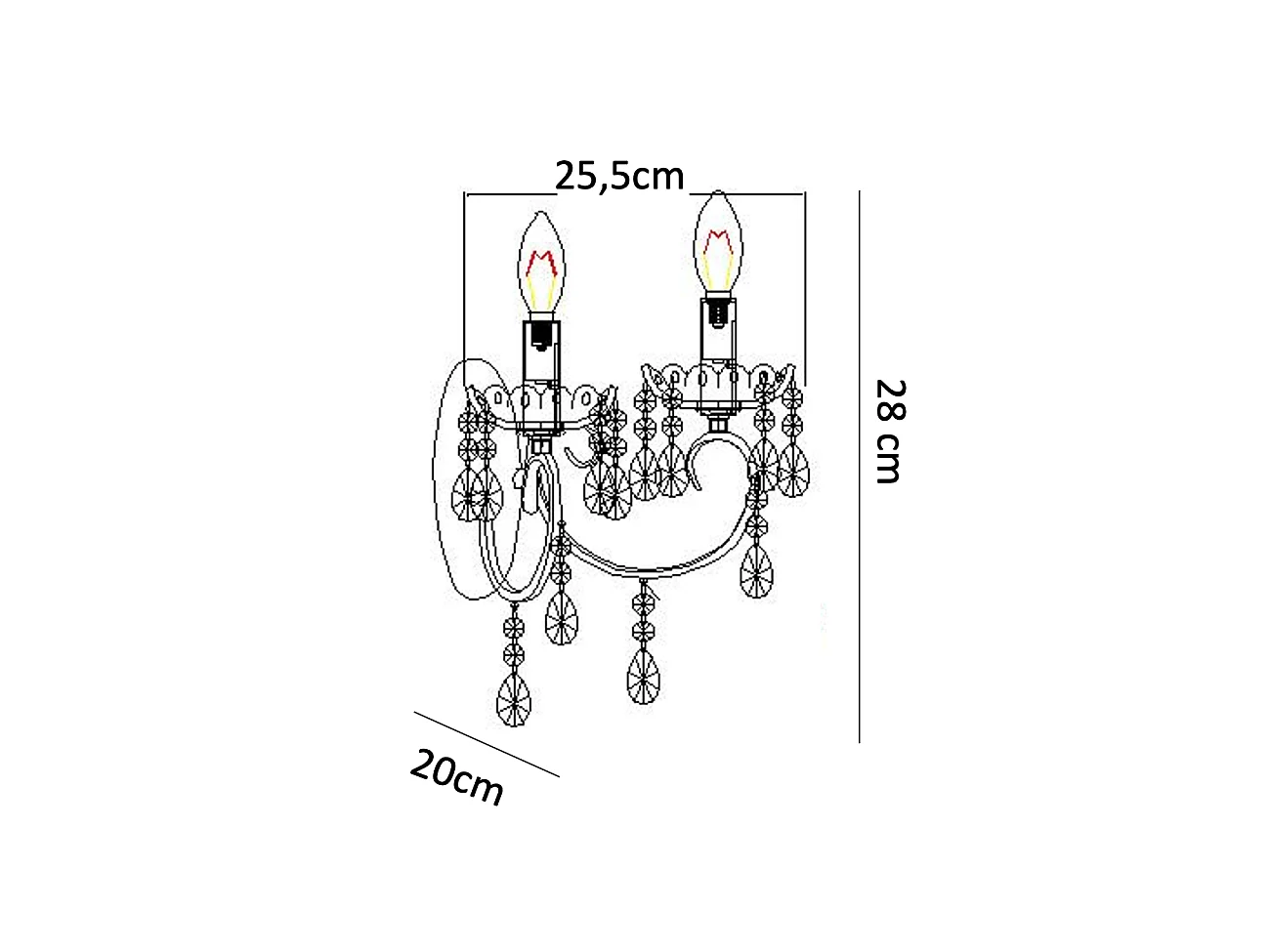 Applique 2 bras cristal baroque pampilles argent - Pavia
