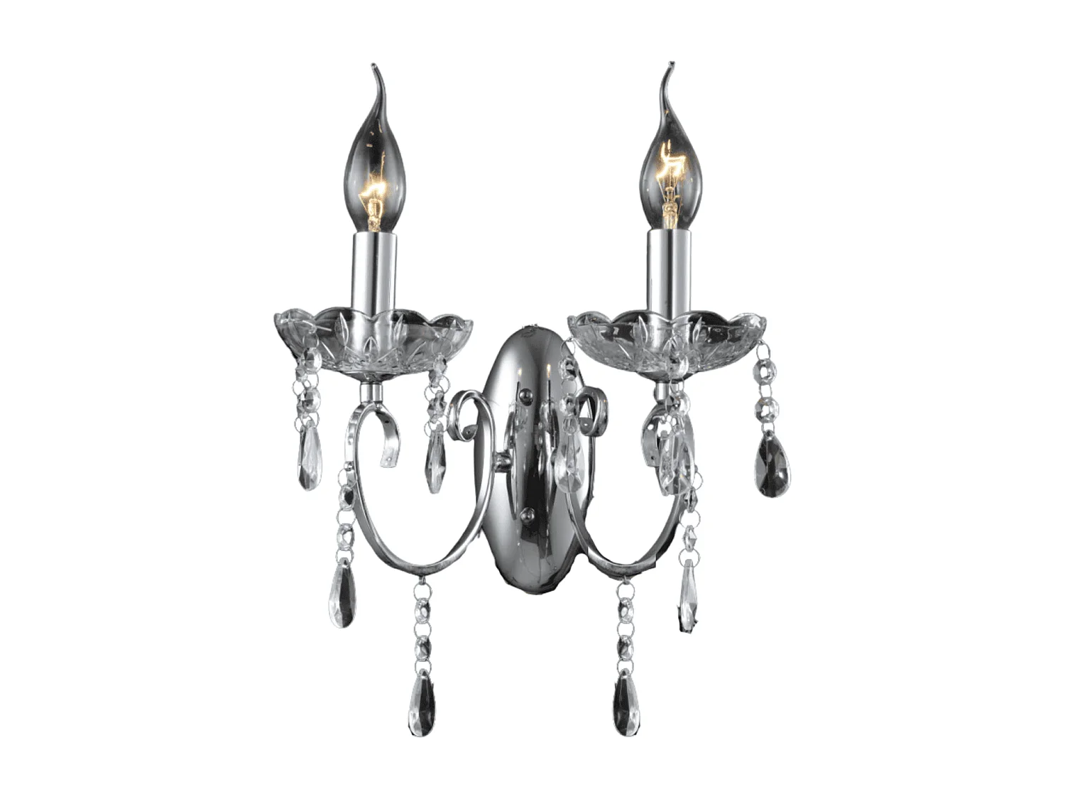 Applique 2 bras cristal baroque pampilles argent - Pavia