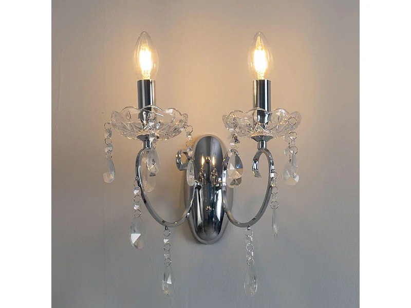 Applique 2 bras cristal baroque pampilles argent - Pavia