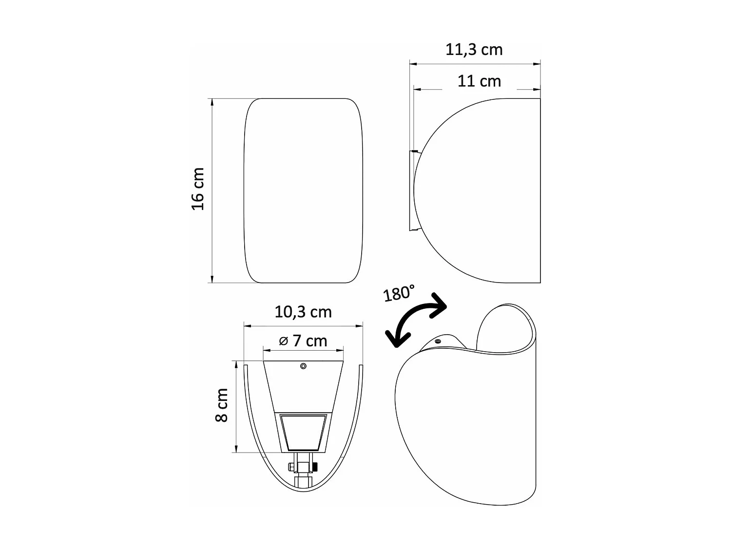 Applique blanche aluminium orientable IP54 - Notte