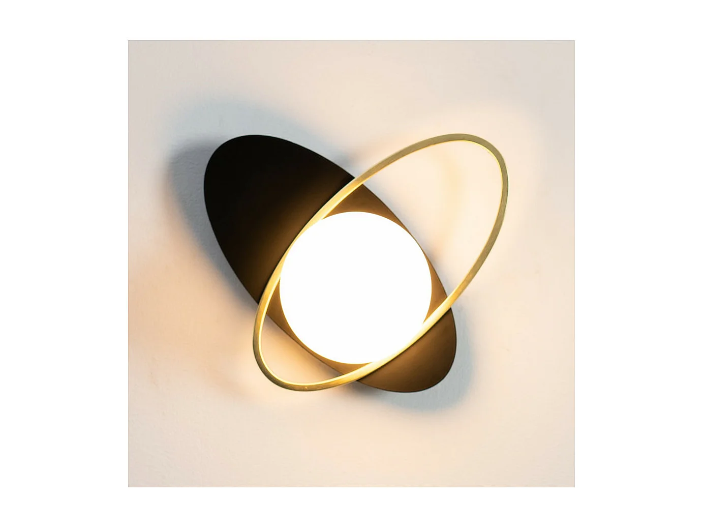 Applique noire et dorée double ovale et verre blanc - Mattina