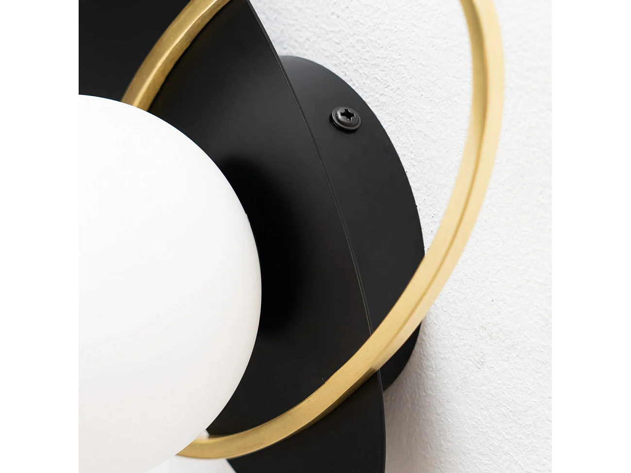 Applique noire et dorée double ovale et verre blanc - Mattina