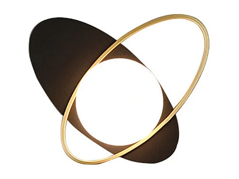 Applique noire et dorée double ovale et verre blanc - Mattina