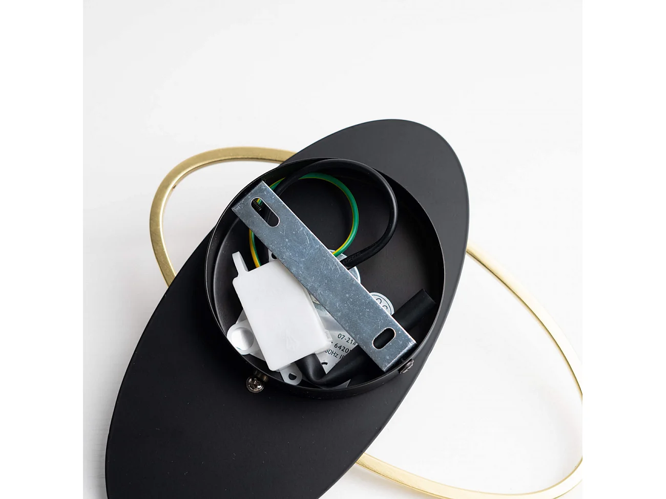 Applique noire et dorée double ovale et verre blanc - Mattina