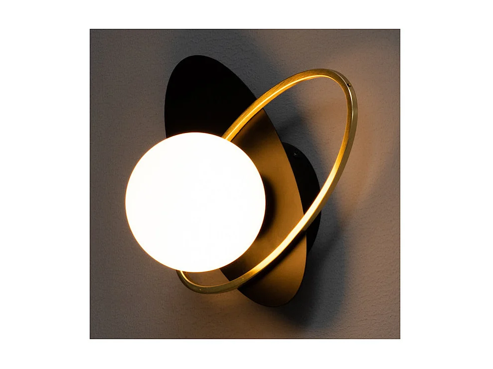Applique noire et dorée double ovale et verre blanc - Mattina